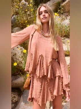 Free People Rust Textured Two-Piece Skirt Set, different color than model!